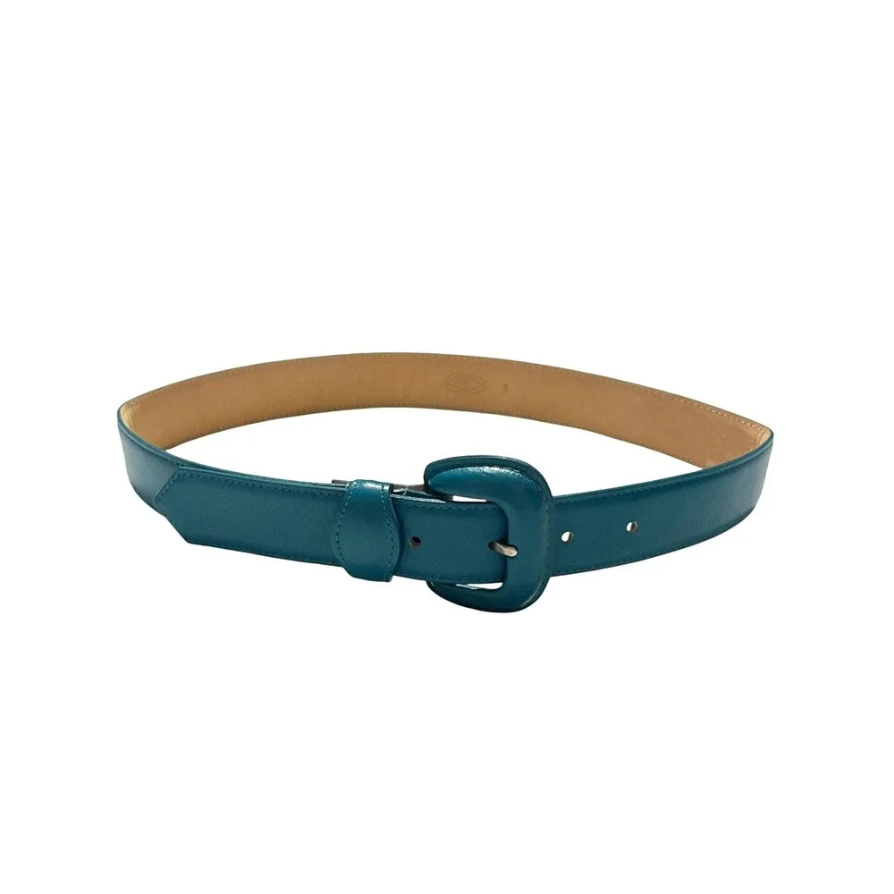 Charter Club Girls Teal Blue Genuine Leather Belt Size S Leather Covered Buckle
